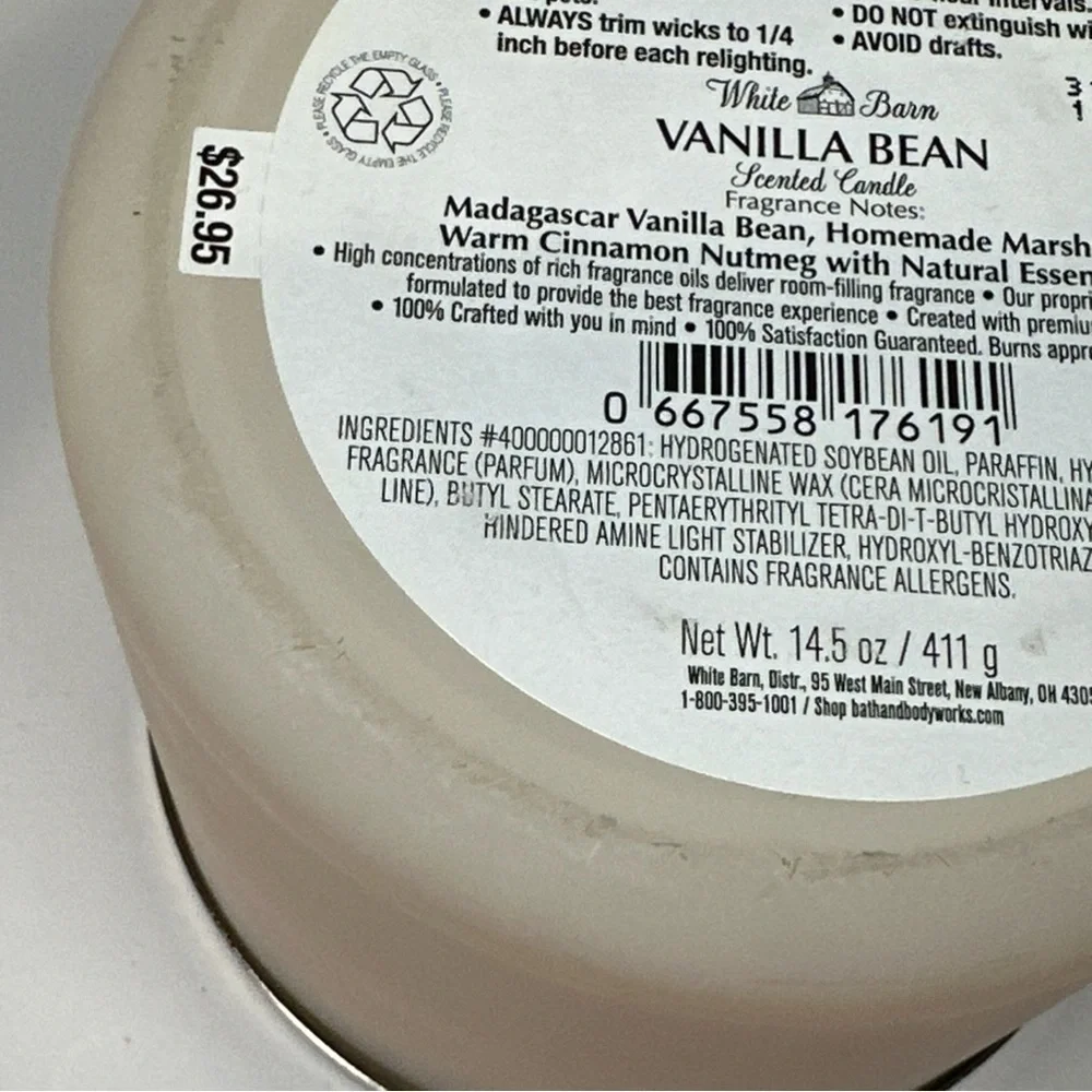 Bath & Body Works White Barn Vanilla Bean 3-Wick Candle, 14.5 oz - Ivory *READ* - Picture 9 of 12